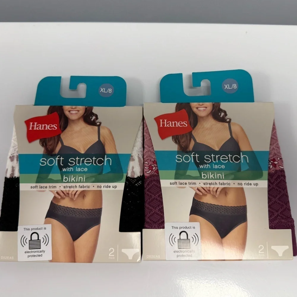 Hanes Women’s XL/8 Bikini Panties Stretch with Lace Underwear 4 Pair (2 -2 Pks)